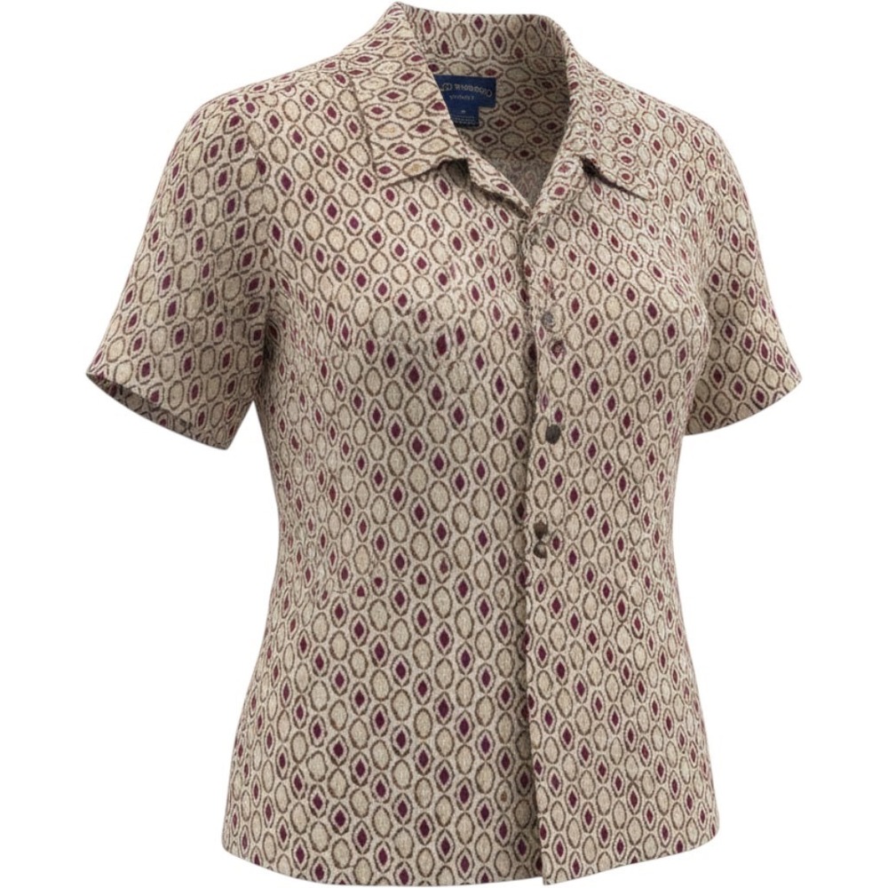 Charter Club Silk Button Down Shirt Womens 8P Burgundy Geometric Ikat Petite